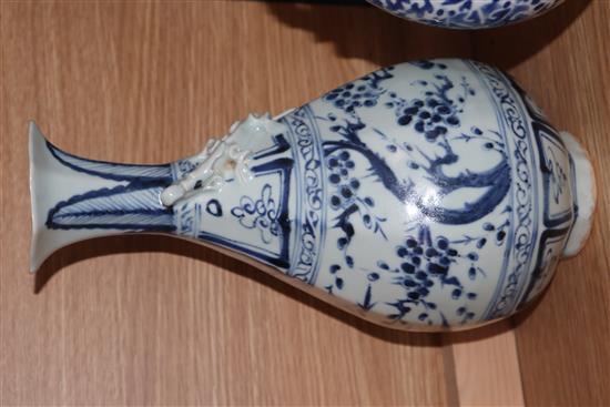 A Chinese blue and white moon flask, charger etc largest diameter 41cm